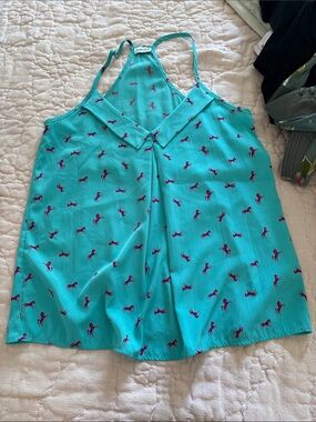 Women’s Teal Tank Top with Pink Horse Print